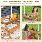 Costway 3-in-1 Kids Picnic Table Wooden Outdoor Sand & Water Table with Umbrella Play Boxes Green