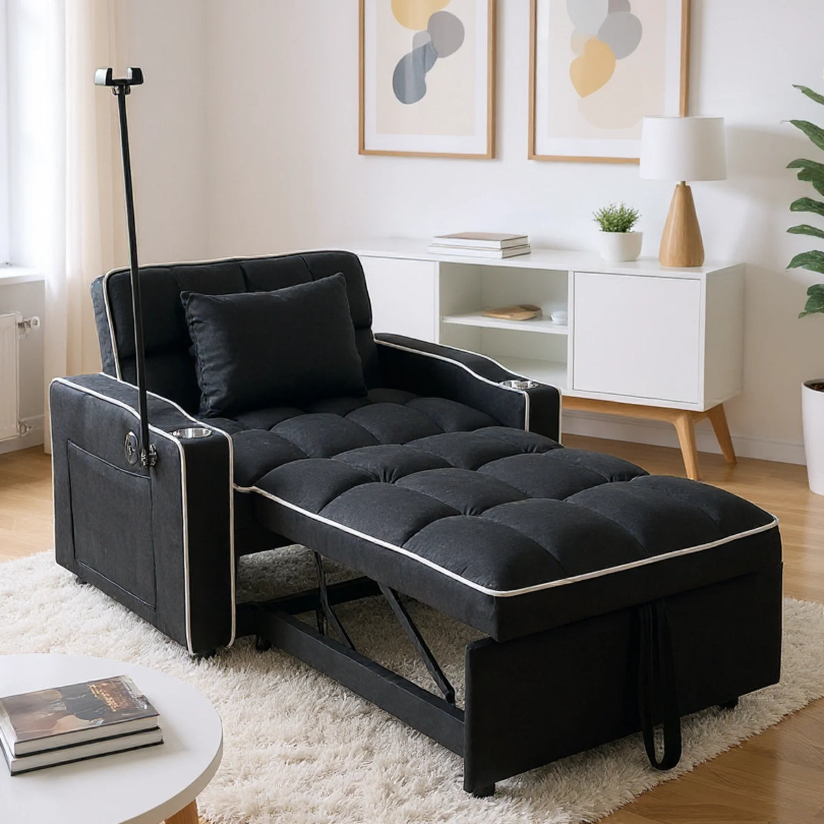 Gewnee 55'' Modern Convertible Velvet Sofa Bed with Pull-Out Twin Bed, Adjustable Backrest for Living Room, Office (Dark Gray)