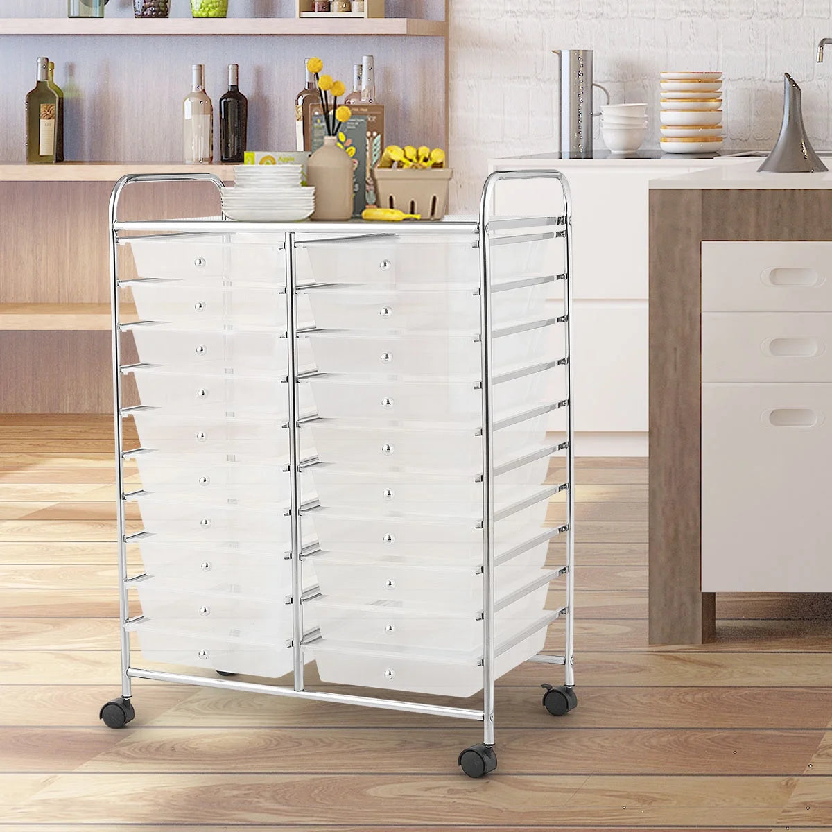 Costway 20 Drawer Rolling Storage Cart Tools Scrapbook Paper Office School Organizer Yellow