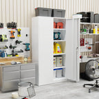 SUNCROWN 72" Metal Storage Cabinet - Heavy-Duty Metal Garage Cabinet with 4 Adjustable Shelves & 2 Doors for Tools, Office, Home, Workshop,White-Small