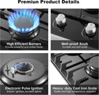 Gas Cooktop 2 Burner Propane Cooktop, 12 Inch Gas Stove Top with Thermocouple Protection, LPG/NG Dual Fuel Built-in Tempered Glass Gas Stove for Apartment, Indoor, RV