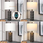 Cinkeda Table Lamp Set of 2 for Living Room Bedroom with USB Ports AC Outlet 3 Way Dimmable Touch Nightlight Farmhouse White Floral Nightstand Bedside Lamps