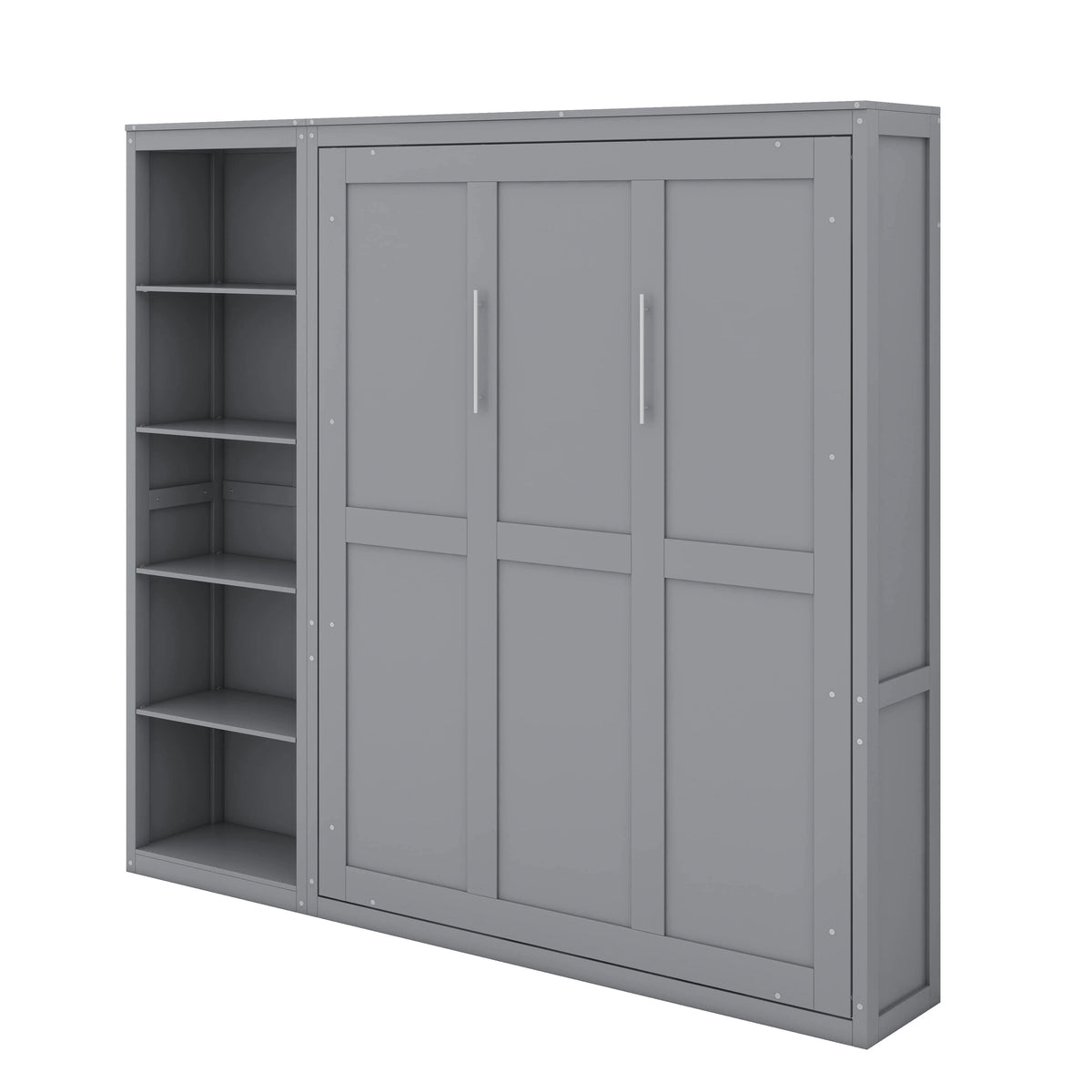 YunNianYang Queen Size Gray Murphy Bed Wall Bed with Shelves