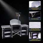 C Camping Kitchen Table, Folding Table, Upgrade Light Stand and Windshield Cooking Station & 3 Organizers, Carry Bag for Outdoor, Beach, BBQ, Picnic, Cooking, Indoor, Office