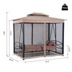 Outsunny 3 Person Patio Swing Chair, Gazebo Swing with Double Tier Canopy, Cushioned Seat, Mesh Sidewalls, gray
