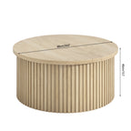 Oubayajia Round Coffee Table with Storage, Wood Lift Top Coffee Table, Waveform Panel, Natural