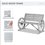 Outsunny Wooden Wagon Wheel Bench Rustic Outdoor Patio Furniture, 2-Person Seat Bench with Backrest Carbonized