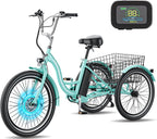 MOONCOOL 350W Motorized Electric Trike, 7 Speed 3 Wheel Electric Bicycle with 36V 10Ah Lithium Battery UL Certified, 24" Electric Tricycle for Adults with Rear Basket
