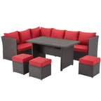 AECOJOY 7 Piece Patio Furniture Set PE Rattan Outdoor Dining Set Sectional Sofa Couch with Table Patio Conversation Set in Gray