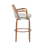 Lyric Modern 29" Outdoor Patio Bar Stools, Bar Chairs with Wood Grain Finish Frame with Hand-Woven PE Rattan Rope, Removable Cushions, Teak+Beige, Set of 2