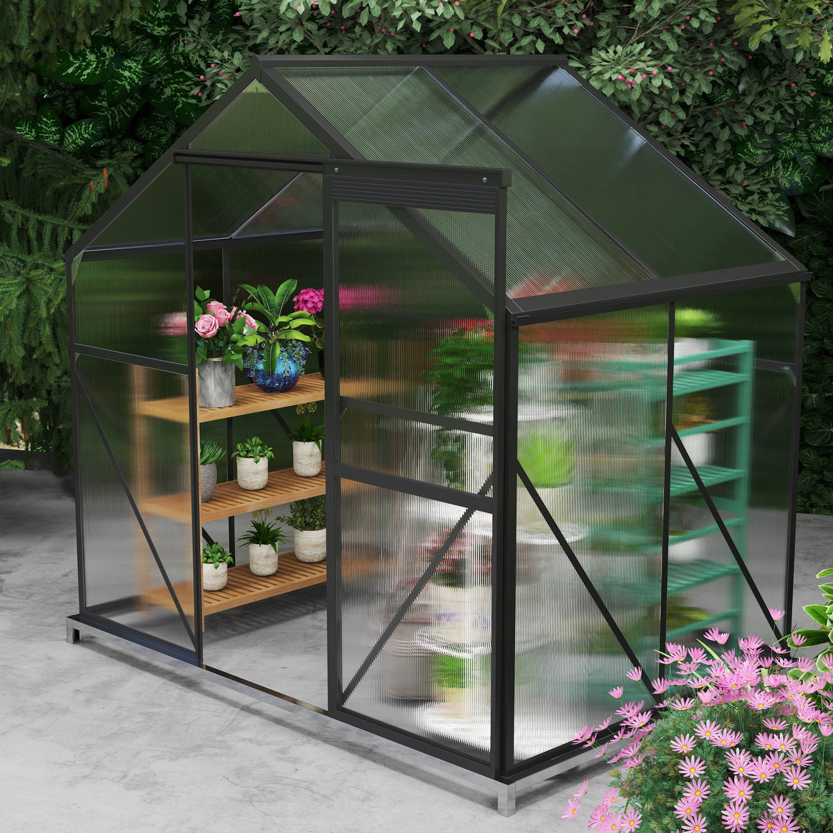 Asofer 6' x 4' Greenhouse for Outdoors, Aluminum Walk-in Green Houses shed with Rain Gutter and Roof Vent for Backyard
