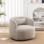 34" Wide Boucle Swivel Barrel Chair, No Assembly Round Upholstered Armchair Accent Chair Single Sofa Chair with Toss Pillow for Living Room and Bedroom, Taupe