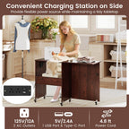 Costway Folding Sewing Table Rolling Craft Station with 3 Storage Bins & Charging Station White+natural