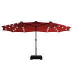 Summit Living 15 FT Double-Sided Solar Patio Umbrella with Base Large Outdoor Umbrella with LED Solar Lights - Haze Blue