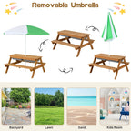 Costway 3-in-1 Kids Picnic Table Wooden Outdoor Sand & Water Table with Umbrella Play Boxes Green