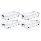 Sterilite 66 Quart Wheeled Latch Box, Clear Underbed Storage Bin with Lid, Blue, 4 Count