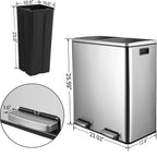 Arlopu 60 L/16 gal Dual Trash Can, Stainless Steel Garbage Can for Kitchen, Recycle Bin with Lid
