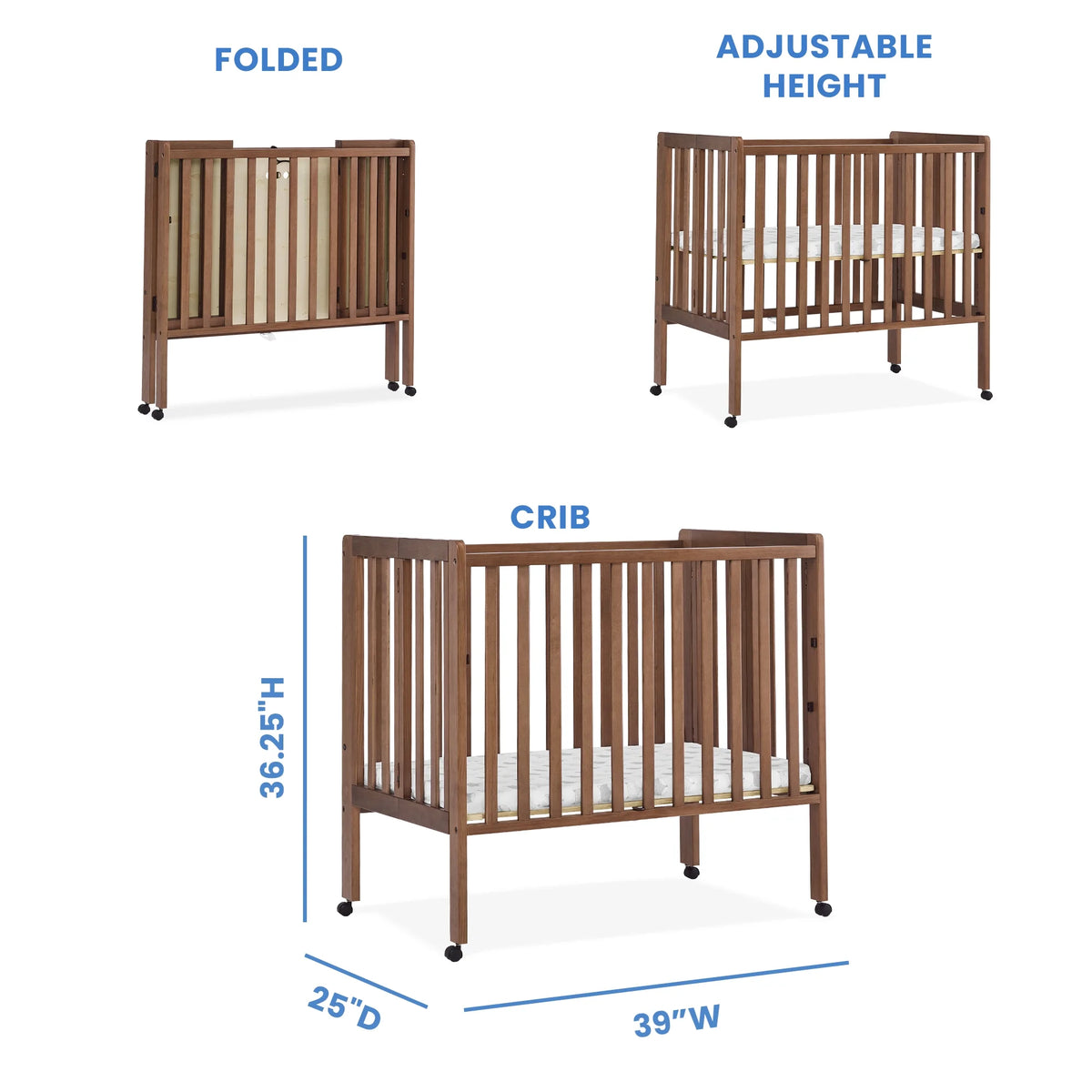 Delta Children Lee Portable Folding Mini Crib with 1.5-Inch Mattress - Greenguard Gold Certified, Bianca White