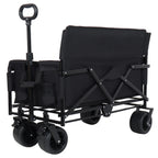3-in-1 Collapsible Wagon Cart with Bench Seat, 500lbs Convertible Heavy Duty Utility Wagon with Flexible Handle, All-Terrain Folding Grocery Cart with Wheels for Shopping, Camping, Orange