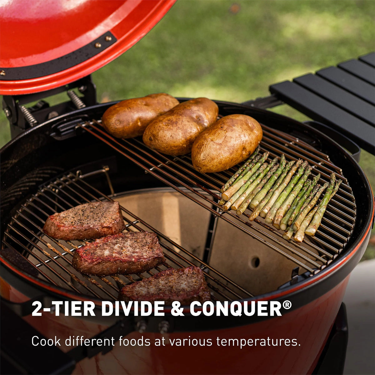 Kamado Joe Kettle Joe 22 in. Charcoal Grill in Red with Hinged Lid, Cart, and Side Shelves
