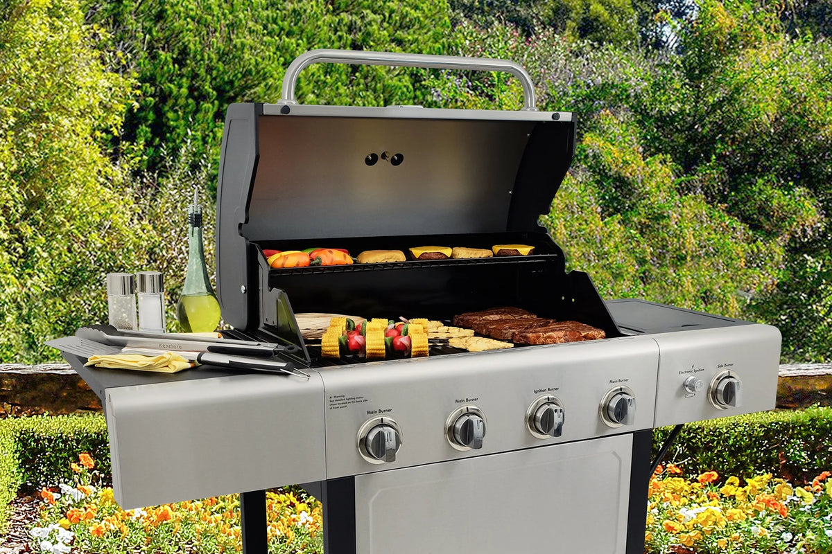 Kenmore BBQ Propane Gas Grill - 5 Burners with Side Burner & Searing Zone, 644 Sq. In. Stainless Steel Grill, 66,000 BTU, Ideal for Outdoor Cooking, Patio & Backyard, Black