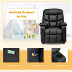 Infans Kids Youth Recliner Chair PU Leather w/Cup Holders & Side Pockets Black