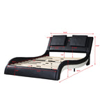 OYang King Size Platform Bed Frame wth LED Light And USB Charging Ports Headboard, Wave-Like Curve Backrest Vibration Massage Upholstered Faux Leather Bed for Home