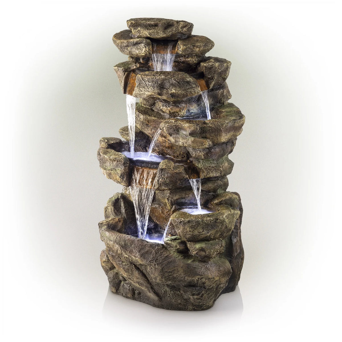 Alpine Corporation 6-Tier Amazonian Water Fountain with LED Lights