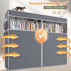 EnHomee 76"W Clothes Rack with Cover,1100LBS Heavy Duty Wardrobe Closet Organizer,Adjustable Portable Closet��Black