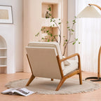 Accent Chairs, Single Linen Lounge Reading Armchair with Solid Wood Frame, Mid Century Modern Easy Assembly Arm Chairs for Living Room-Beige