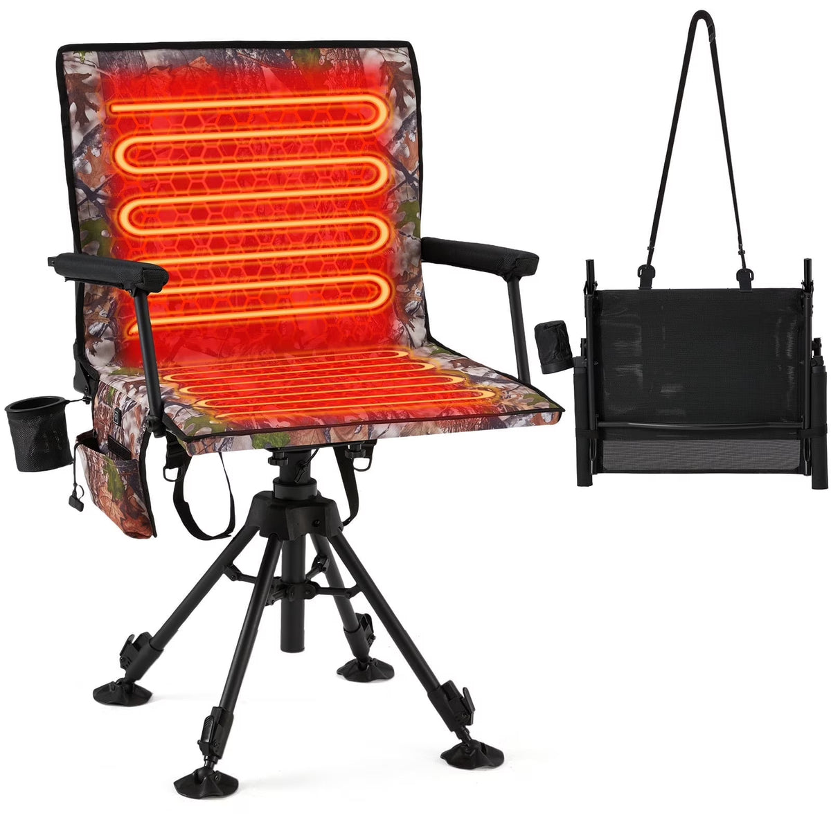 Danrelax 360�� Silent Camo Hunting Blind Chair, Armrests, Side Pouch, Telescopic Legs