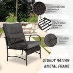 Villeston 3 Piece Outdoor Wicker Conversation Patio Set, with 2 Chairs, Table for Porch Garden,Blue