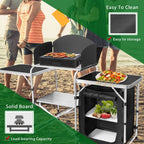 Camping Kitchen Station Aluminum Outdoor Cook Table Camping Table Black