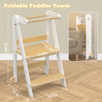 JOZ Kitchen Toddlers Step Stool, Montessori Kids Learning Stool, Foldable Toddler Tower for Counter, Standing Helper for Children, 3 Adjustable Heights, Wooden, White