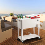 80 Quart Rolling Ice Chest, Portable Bar Drink Cooler with Catch Basin, Bottom Storage Tray and Bottle Opener for Patio Party BBQ Beach Activities