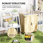 Outsunny Outdoor Garden Shed, Wooden Backyard Shed with Metal Tabletop, Shelf and 2 Doors for Patio, Lawn, Gray
