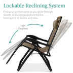 Best Choice Products Oversized Zero Gravity Chair, Folding Recliner w/ Removable Cushion, Side Tray - Fossil Gray