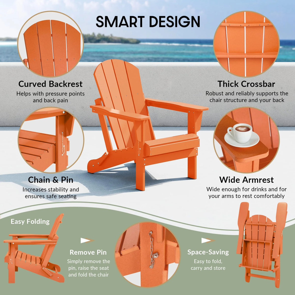 Westintrends Outdoor Folding HDPE Adirondack Chair, Patio Seat, Weather Resistant, Dark Brown
