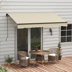 Outsunny 12' x 10' Retractable Awning, Patio Awning Sunshade Shelter with Manual Crank Handle, 280gsm UV Resistant Fabric and Aluminum Frame for Deck, Balcony, Yard, Beige and White On-Site