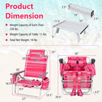 Costway 2-Pack Folding Backpack Beach Chair Table Set 5-Position Outdoor Reclining Chair Pink