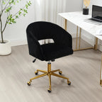 Home Office Swivel Desk Chair, Modern Velvet Vanity Chair, Height Adjustable Armchair with Gold Base, Ergonomic Office Chair for Task Study Computer Room, Beige