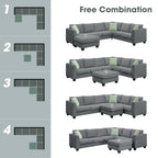 Harper & Bright Designs Modular Sectional Sofa with Ottoman Couch L Shape Corner Sofa Sets 7 Seats Fabric Couch for Living Room, Black, 112 * 87 inch