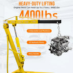 JoanKaren 2 Ton Folding Hydraulic Engine Hoist,Heavy-Duty Engine Shop Crane Hoist Lift,Heavy Cherry Picker with 6 Wheels,Yellow