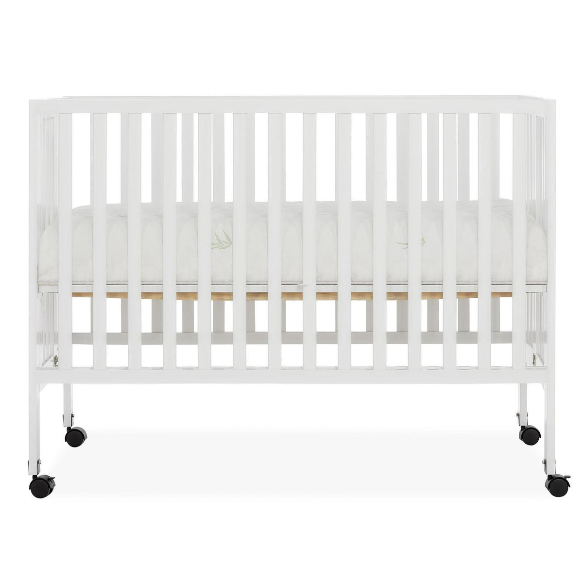 Dream On Me Quinn Full-Size Folding Crib. Removable Wheels. Modern Nursey. Adjustable Mattress Support. Patent Folding System in White