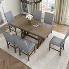 Harper & Bright Designs Farmhouse 7 Pieces Extendable Dining Table Set for 6, Solid Wood Kitchen Table with Butterfly Leaf and 6 Upholstered Chairs, Brown