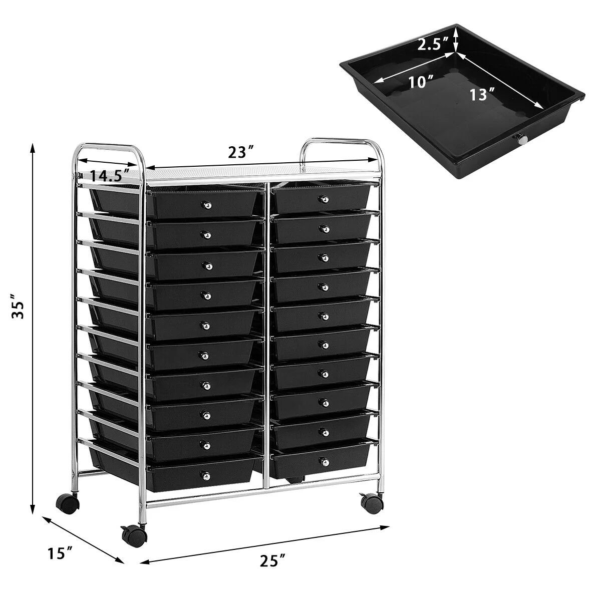 Costway 20 Drawer Rolling Storage Cart Tools Scrapbook Paper Office School Organizer Yellow