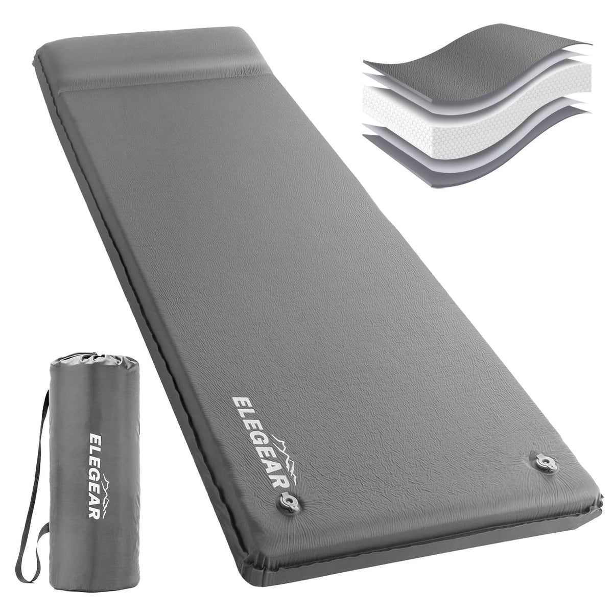 Elegear Self Inflating Sleeping Pad, 3.1" Ultra-Thick Memory Foam Camping Pad with Pillow Fast Inflating in 20s Insulated Camping Mattress Pad 4-Season Camp Sleeping Mat for Camping/Car/Tent