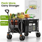 Raynesys 300L Foldable Wagon Cart with Wheels, 440lbs Heavy Duty Beach Wagon for Sand Sports Camping Grocery, Black & Gray