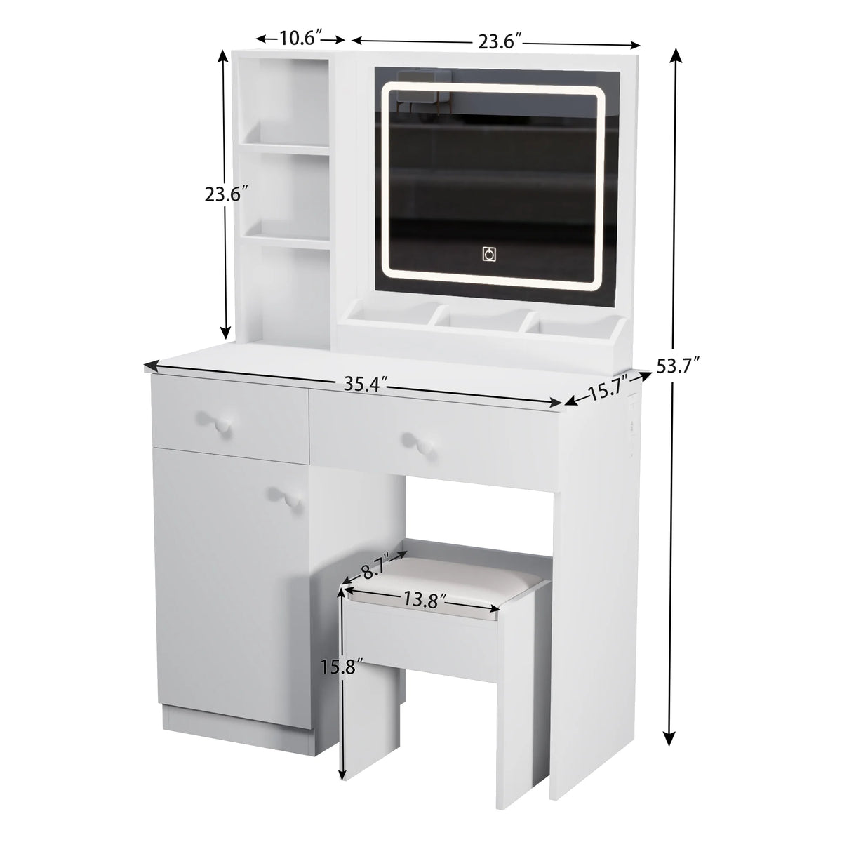 Wohh MDF Makeup Vanity with LED Mirror, Dressing Table and 5 Drawers, White