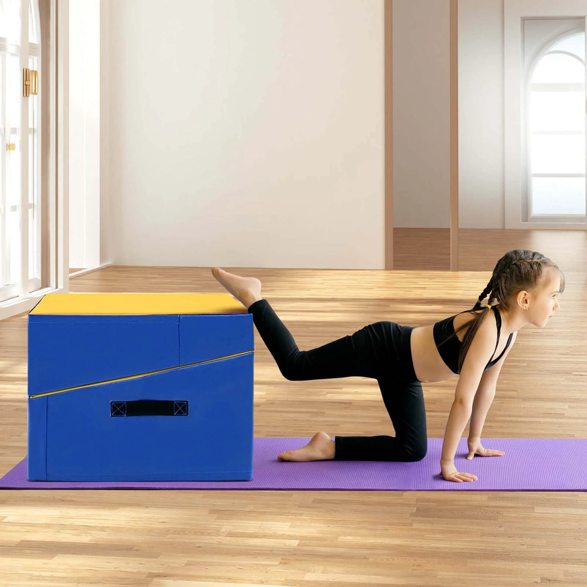 Costway Gymnastics Tumbling Mat Folding Incline Yoga Mat with Non-slip PVC Leather Pink